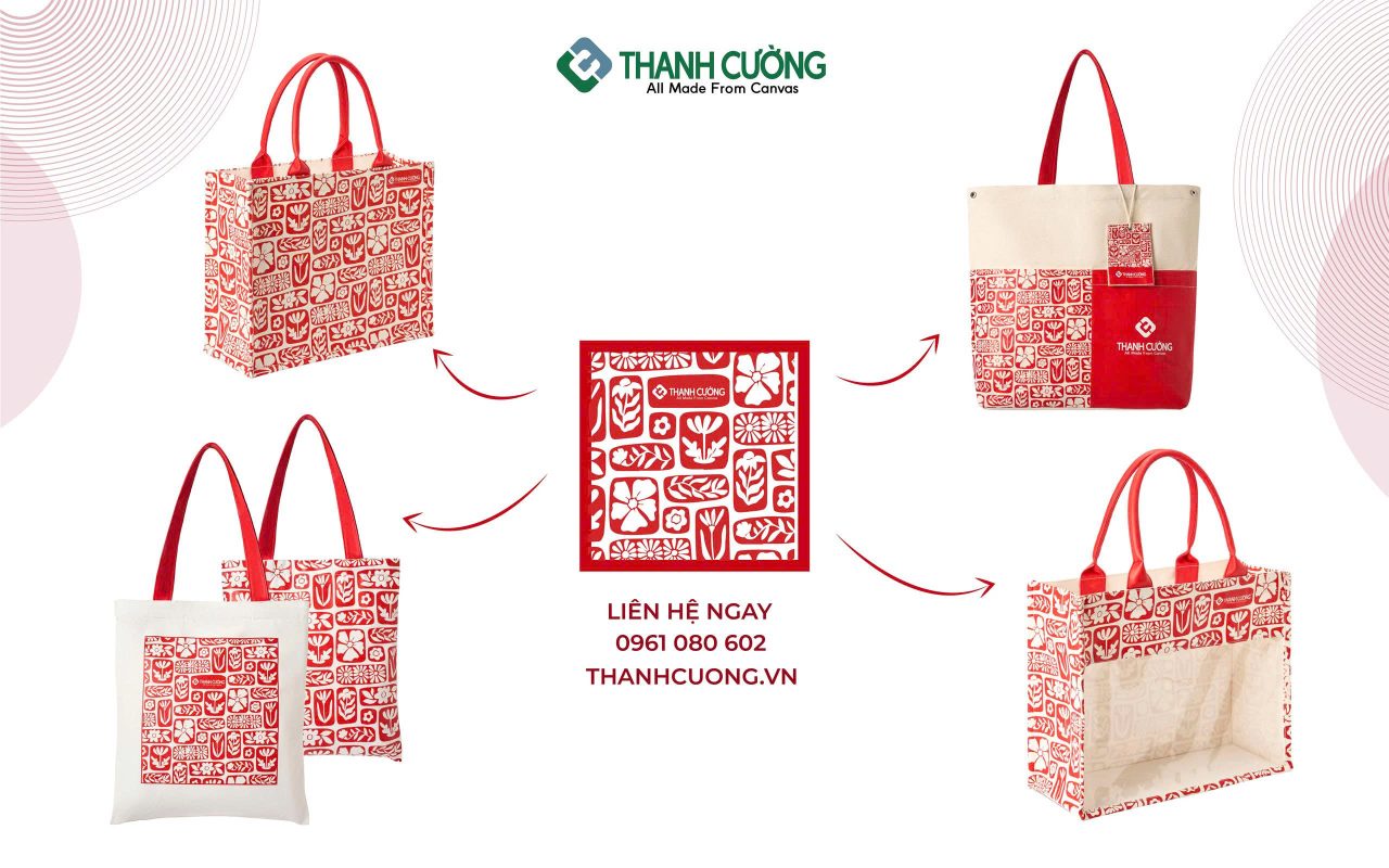 Phong cách Stencil Art (nghệ thuật khuôn cắt) đang được nhiều đơn vị khách hàng của Thanh Cường lựa chọn. Những mảng màu đơn sắc giúp túi canvas trông cứng cáp hơn. Đây là một biến tấu quan trọng trong xu hướng họa tiết túi 2026. Thiết kế này mang đến vẻ đẹp tối giản nhưng vô cùng ấn tượng.