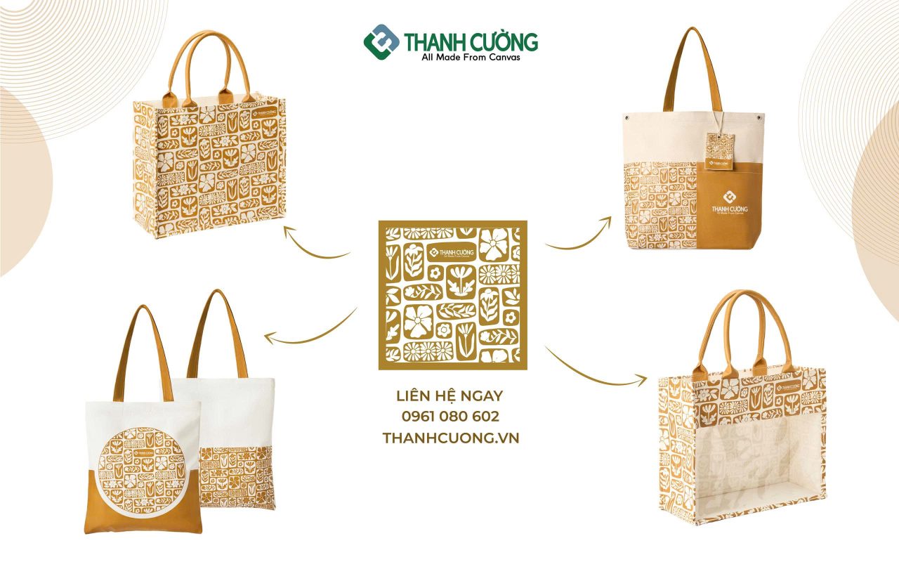 Phong cách Stencil Art (nghệ thuật khuôn cắt) đang được nhiều đơn vị khách hàng của Thanh Cường lựa chọn. Những mảng màu đơn sắc giúp túi canvas trông cứng cáp hơn. Đây là một biến tấu quan trọng trong xu hướng họa tiết túi 2026. Thiết kế này mang đến vẻ đẹp tối giản nhưng vô cùng ấn tượng.